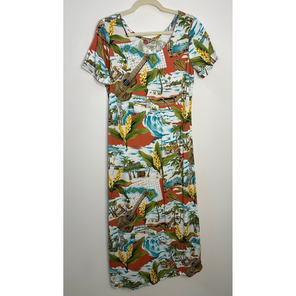 Hilo Hattie Hawaiian Tropical Beach Aloha Scenic Rayon Midi Dress Small Floral - Picture 12 of 12